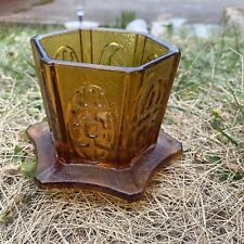 Vintage Amber Glass Homco Pagoda Fairy Light Candle Holder Base Oriental Design picture