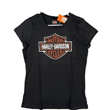 Harley Davidson Tee Womens Large Black Distressed Graphic Glitter 99192-13VW NWT picture