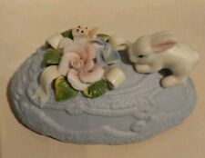 Cracker Barrel Ceramic Easter Egg Trinket Dish With Flowers & Bunny On Top picture