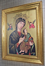 Vintage Our Lady of Perpetual Help Virgin Mary & Jesus in Gold Frame picture