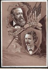 1892 Jugate Patriotic Sepia Blank-Back Card Benjamin Harrison Whitelaw Reid picture