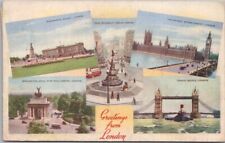 LONDON, England UK Greetings Postcard  Multi-View / 5 Scenes - 1950 Cancel picture
