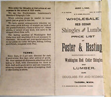 1892 Foster & Hastings, Tacoma WA - Price List for Wholesale  Shingles & Lumber picture