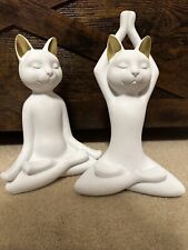 Set Of 2 Yoga Cat Figurines Statue/ Meditating & Stretching Poses/READ DESC. picture