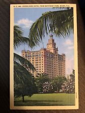 Vintage Linen Postcard Everglades Hotel, From Bayfront Park Miami, Florida c1940 picture