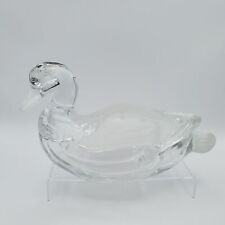 Large Crystal Clear Duck Candy Dish Removable Top Etched Feathers 10