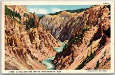 1937 Yellowstone Canyon From Brink Of Falls Yellowstone National Park Postcard picture