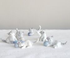 Vtg Metzler & Ortloff German Lot of 6 Fine Porcelain Gray White Cats Bow Yarn  picture