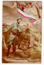 RPPC Young Man Soldier Uniform Studio Posed Tinted Gun Boots Flags Battle 209A picture