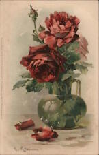 C. Klein Roses in Vase,Catherine Klein Postcard Vintage Post Card picture