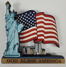 Shelia's God Bless America Wood Shelf Sitter 2001 USA Made September 11 Liberty picture
