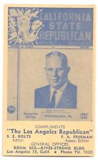 1948 CA Governor Earl WARREN State Republican Delegate Convention Card picture