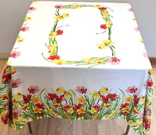 Vintage Vera Neumann Daffodils Poppies Red Yellow Rectangular Tablecloth 53