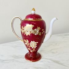 WEDGWOOD BONE CHINA RUBY TONQUIN TALL FOOTED COFFEE POT GOLD 1930 STUNNING picture