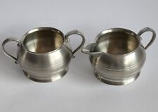 VINTAGE CROWN & ROSE OF LONDON SOLID PEWTER CREAMER AND SUGAR 2PC SET ENGLAND   picture