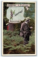 Language Of Flowers Romance Postcard Sainfoin Agitation Woman Hiding c1910's picture
