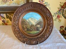 Black Forest Switzerland Carved Wood Bowl Hand Painted Plate C1890 picture