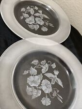 Avon Hummingbird Plates Lead Crystal 8 Inch Set of 2 Etched Frosted Rim Floral picture