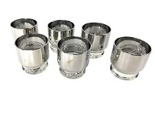 Set of 6 Double Old Fashioned Tumblers Vitreon Queens Lusterware Silver Band MCM picture