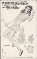 1946 Artist-Signed MEYER LEVIN Mutoscope Card Bathing Suit Girl / Garden Cactus picture