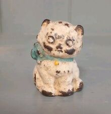 Antique Hubley Kitty Cat Kitten Cast Iron Figurine Chippy Paint Blue Bow Heavy  picture