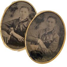 ATQ Circa 1840 1865 Tintype Two Young Girls Sisters picture