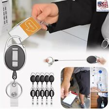 5Pcs Oval Retractable Document Buckle with Carabiner and Belt Clip Keychain USA picture