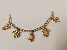 Vintage Disney Charm Bracelet Donald Mickey Minnie Goofy Pluto Gold Tone 6” picture