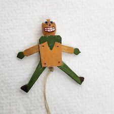 Antique German Halloween Jumping Jack O Lantern Pin Wooden 1920s Pumpkin Man 2