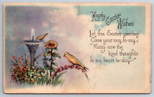 Vintage Postcard Easter Wishes Birds Fountain c1920 -10789 picture