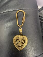 1928 Jewelry Filigree Heart Key Fob Key Chain Gold Tone Vintage picture