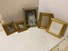 LOT OF 5 GOLD TONE SMALL PICTURE FRAMES 5X7, 3X5, 3 3/4X4 1/2. 2 1/2X2 1/2
