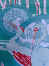 Luxe & Swank Art Nouveau Flamingo's on Jadéite LIME Barkcloth Era Vintage Fabric picture