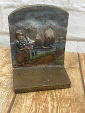 Vintage single bookend dutch child with sailboat picture