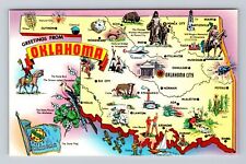 OK-Oklahoma, General Map Greetings, Landmarks, Antique, Vintage Postcard picture