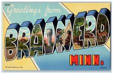 Brainerd Minnesota Postcard Greetings Banner Large Letters c1940 Vintage Antique picture