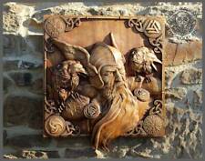 Odin Norse God Ravens Wood Carving Art Decor Viking Walknut Asatru picture