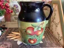 Vintage Crockery Pitcher~w/Hand Painted Apples & Signed S. Stringfellow~8.5”H~ picture