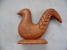 Hand Carved Stylized Wooden Rooster w Red Comb Vintage picture