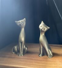 Vintage MCM Pair of Brass Siamese Cats Figurines Decor picture