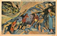 Tourists in Indian Council Chamber in Polar Caves NH Linen Postcard UNPOSTED picture