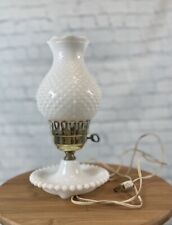 Vintage Table Lamp White Milk Glass Lantern Shape Shade & Base Works Bubble Gold picture