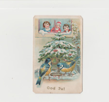 Vintage God Jul Post Card Christmas Children Birds Tree Snow Dated 1932 picture