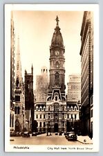 1937 RPPC City Hall from North Broad Street PHILADELPHIA PA VINTAGE Postcard picture