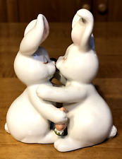 Vintage 1979 Fitz and Floyd Rabbit Bunny Kissing Ceramic Salt and Pepper Shakers picture
