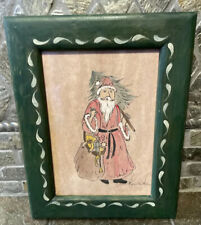 Framed Santa Pen & Ink/Colored Pencil Drawing Signed Roberta Ross picture