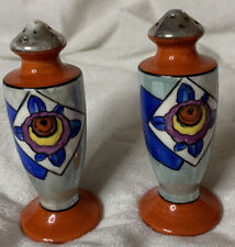 Vtg Lusterware Salt and Pepper Art Deco Shakers From Japan hand painted floral picture