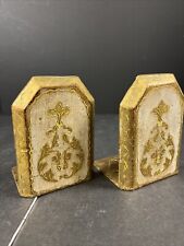 Vintage Florentine Wood Gold Gilt & White Book Ends Italy 5.5” MCM Italian picture
