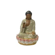 Chinese Ceramic Beige Color Sitting Buddha Amitabha on Lotus Statue ws3577 picture