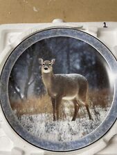 Bradford Exchange Winters Dawn Under A Snowy Veil Deer Round Decorative Plate picture